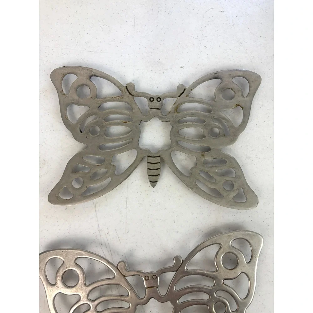 Vintage Metal Butterfly Trivets Silver Tone Openwork 10.5